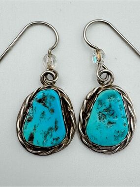 Navajo Turquoise Nugget Dangle Earrings Sterling Silver Native American Jewelry